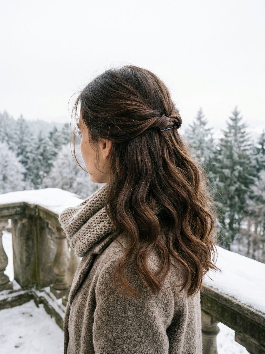 Half-Up Twist für den Winter - Winterfrisuren für lange Haare